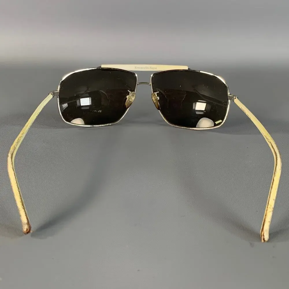 ERMENEGILDO ZEGNA Cream Silver Sunglasses
